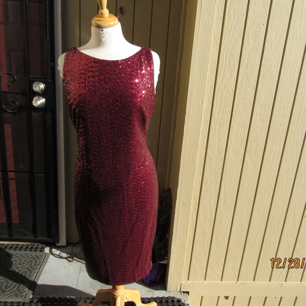 #738  NEW WOMAN'S RED SEQUIN PARTY DRESS BY RALPH LAUREN  (SIZE 16)
